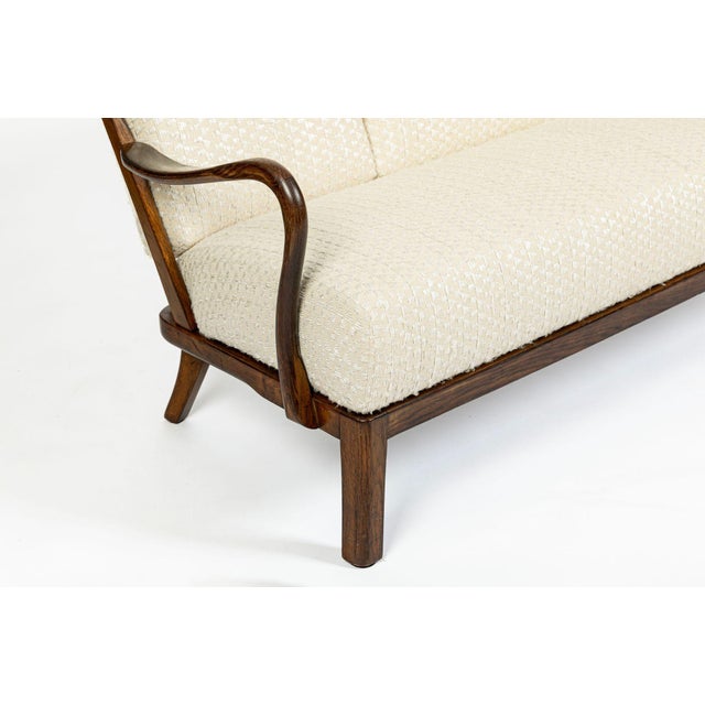 Danish Modern Solid Walnut Spindle Back Sofa in Schumacher Fabric, Circa 1960 For Sale - Image 11 of 18