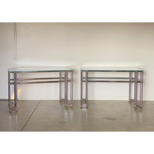 Mid-Century Modern Vintage Steel Console Tables, 1980s, Set of 2 For Sale - Image 3 of 18