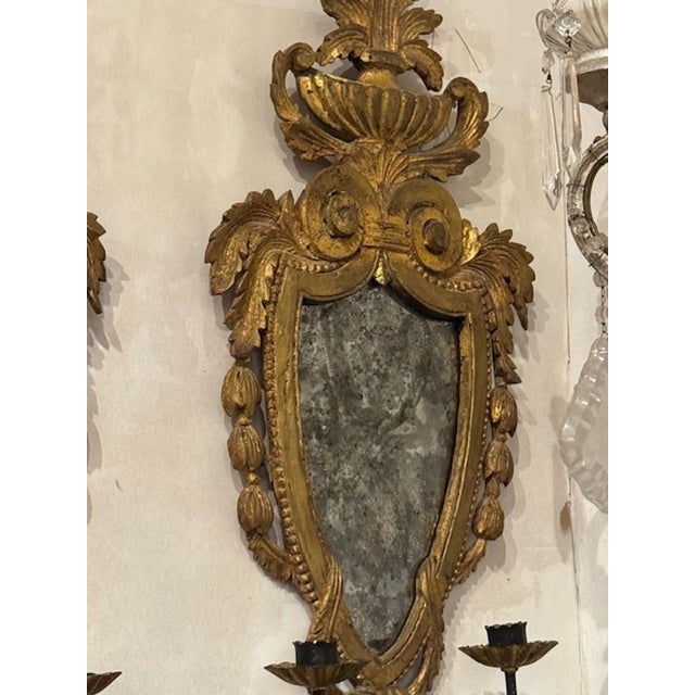Pair of 19th C. Italian Giltwood Sconces For Sale - Image 4 of 8