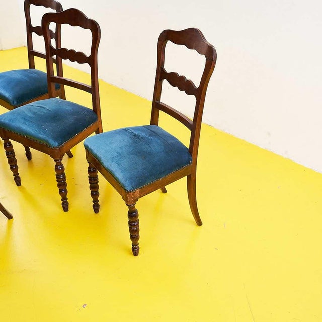 Wooden Chairs with Green Seats, Set of 4 For Sale - Image 3 of 11