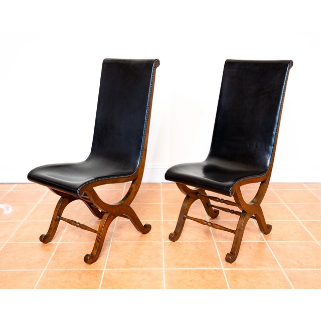 Mid-Century Spanish Oak and Black Leather Dining Chairs by Pierre Lottier for Valmazan, 1960s, Set of 6 For Sale - Image 17 of 18
