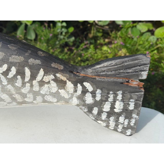 Vintage Large Hand-Carved Folk Art Fish Centerpiece With Hand-Forged Steel Fins For Sale - Image 12 of 12