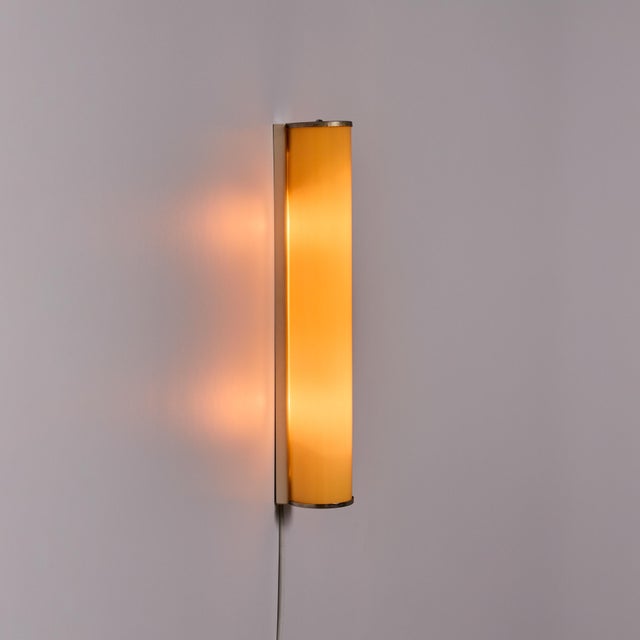 1940s Finnish Yellow Cylindrical Glass & Metal Plug-in Wall Lamp For Sale - Image 12 of 18