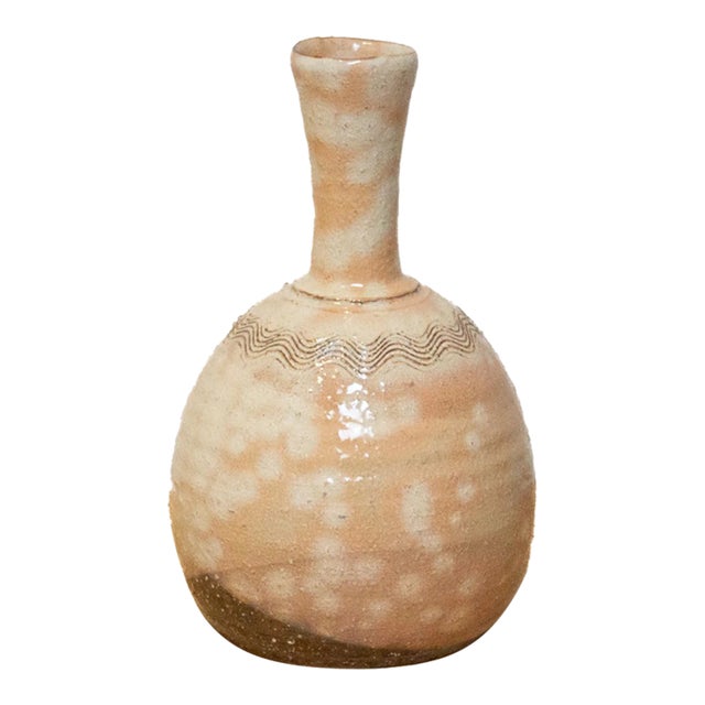Vintage Japanese Glazed Clay Bottle For Sale