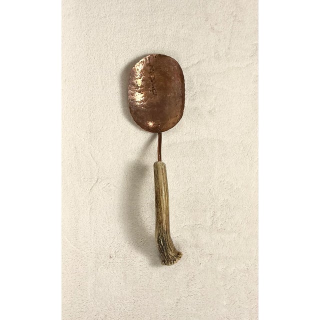 Ben Caldwell Tennessee Hammered Copper Large Serving Spoon With Deer Antler Handle For Sale - Image 9 of 12