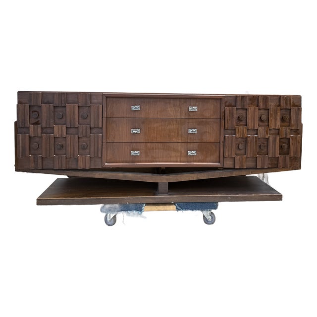 Mid Century Modern Canadian Architectural Long Chest Credenza Manner of Paul Evans For Sale