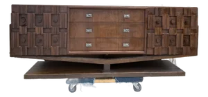 Mid Century Modern Canadian Architectural Long Chest Credenza Manner of Paul Evans