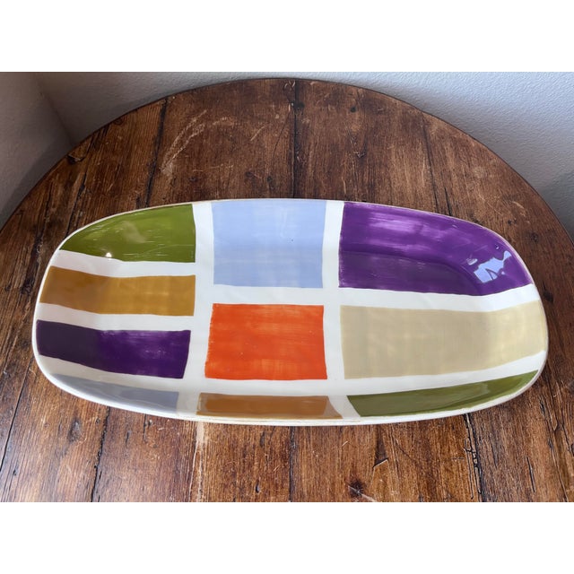 Vietri Quadri Pattern Oval Rectangular 18” Platter For Sale In Dallas - Image 6 of 11