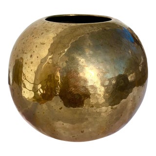 Vintage Spherical Hammered Brass Planter For Sale