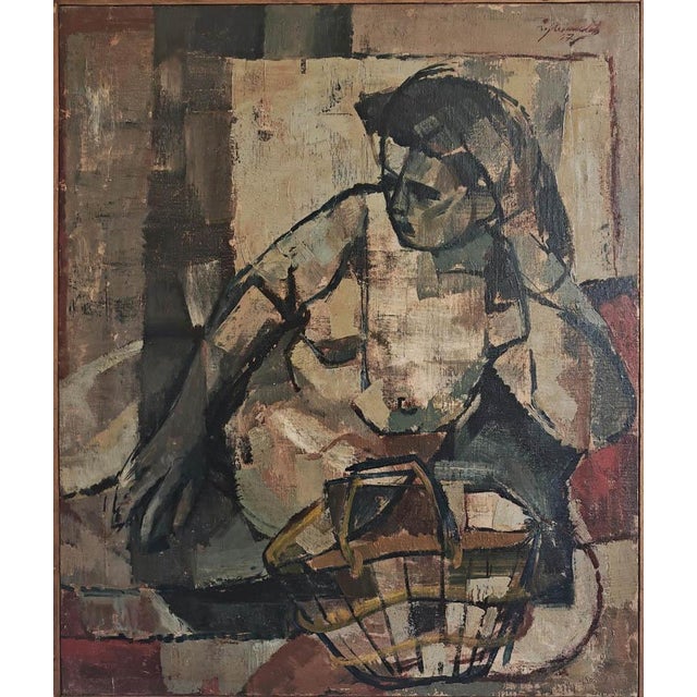 Dusan Mihailovic, Cubist Girl on the Beach, 1957, Oil on Canvas For Sale - Image 10 of 10