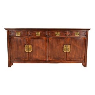 Henredon Hollywood Regency Chinoiserie Walnut Sideboard Credenza, Circa 1970s For Sale
