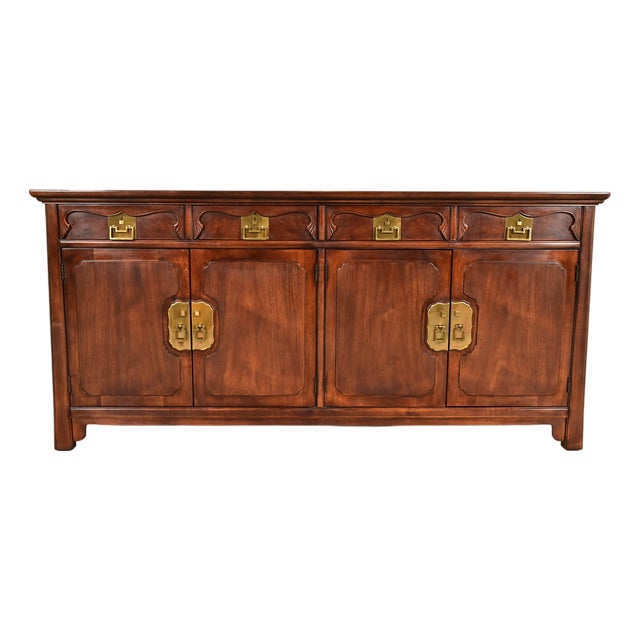 Henredon Hollywood Regency Chinoiserie Walnut Sideboard Credenza, Circa 1970s For Sale