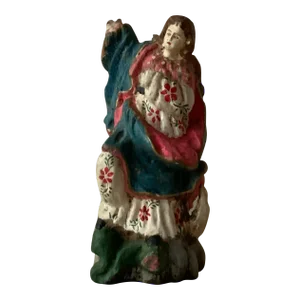 19th Century French Provincial Hand-Carved Wooden Virgin Mary Santo - Paris Flea Market Find