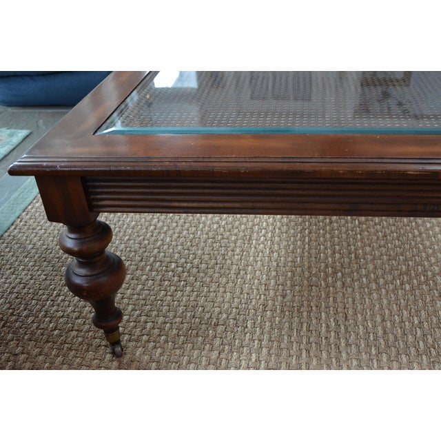 Ethan Allen Caned Coffee Table With Glass Top & Brass Casters Chairish