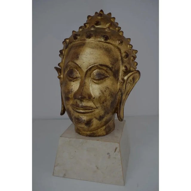Gold Leaf on Terracotta Buddha Head Mid-Century For Sale - Image 9 of 10