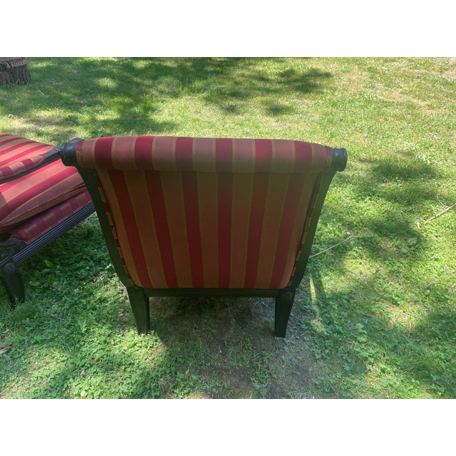 Ethan Allen Newport Neoclassical Empire Lounge Armchairs Set of 2 Burgundy Gold Striped For Sale - Image 10 of 12