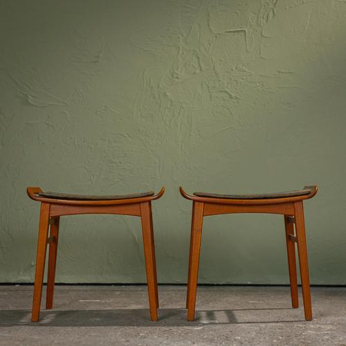 Teak Stools with Black Leather Cushions by P. Jensen, Denmark, 1960s, Set of 2 For Sale - Image 4 of 10
