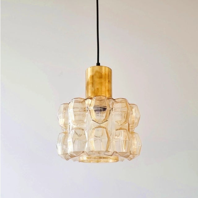Mid-Century Modern Mid Century Amber Diamond Glass Pendant by Helena Tynell for Limburg, Germany, 1960s For Sale - Image 3 of 9