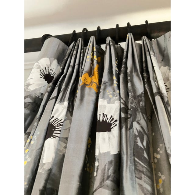 2010s Silk Curtains in Silver Gray and Yellow- Set of 2 Panels For Sale - Image 5 of 12