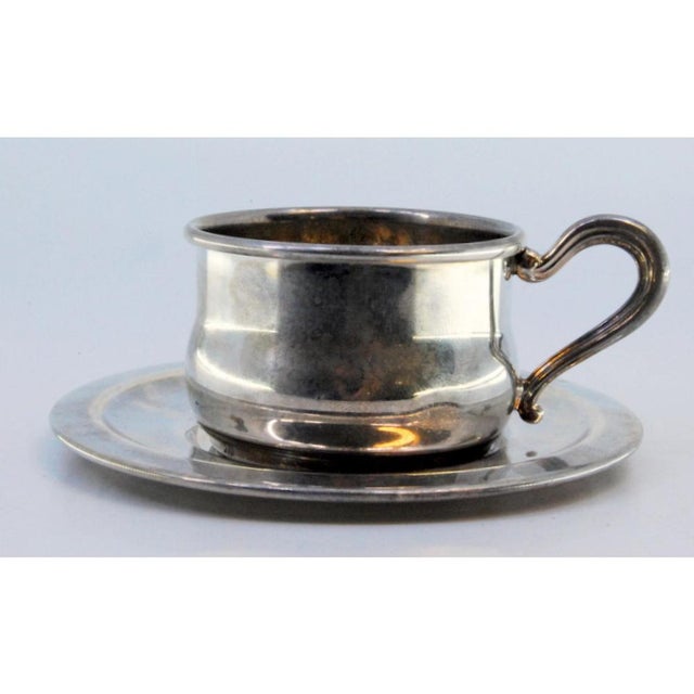 Cup and Saucer in Plain Silver with Embossed Handle For Sale - Image 3 of 8