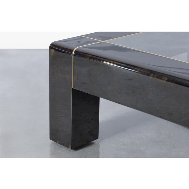 Black Monumental Vintage Gunmetal Coffee Table by Karl Springer For Sale - Image 8 of 12
