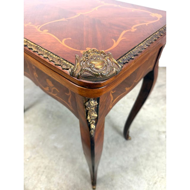 Auburn Antique French Louis XV Style Marquetry and Ormolu Flip Top Game Table For Sale - Image 8 of 12