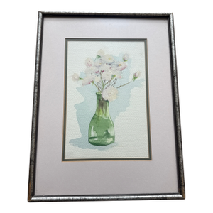 1970s Floral still life with green glass vase Floral Bouquet by Nancy Martin
