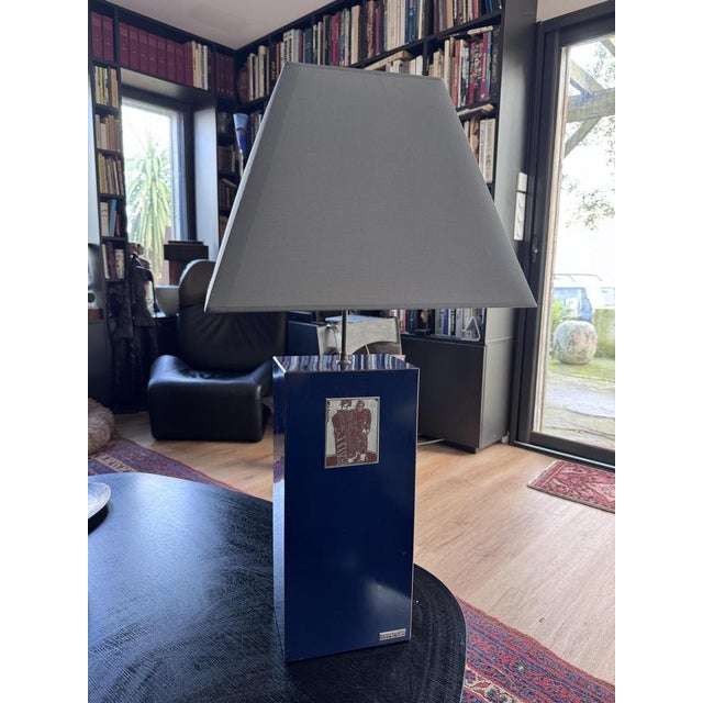 Blue Large Vintage Table Lamp by Alain Michel Boucher, 1970 For Sale - Image 8 of 11