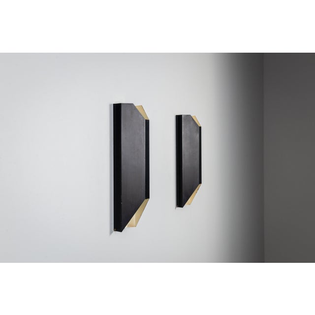 Black Vintage Architectural Angular Geometric Black Metal Wall Lamps, 1960s, Set of 2 For Sale - Image 8 of 17