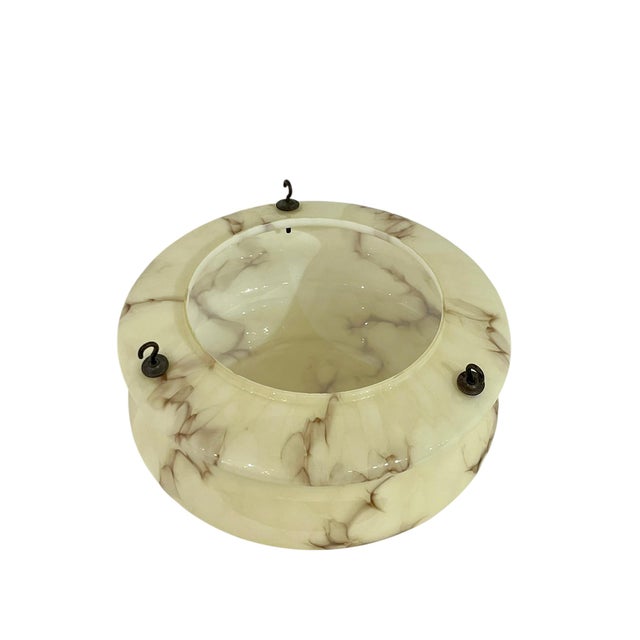 Early 20th Century Antique French Art Deco Plafonnier Marbled Glass Light Shade For Sale - Image 5 of 12