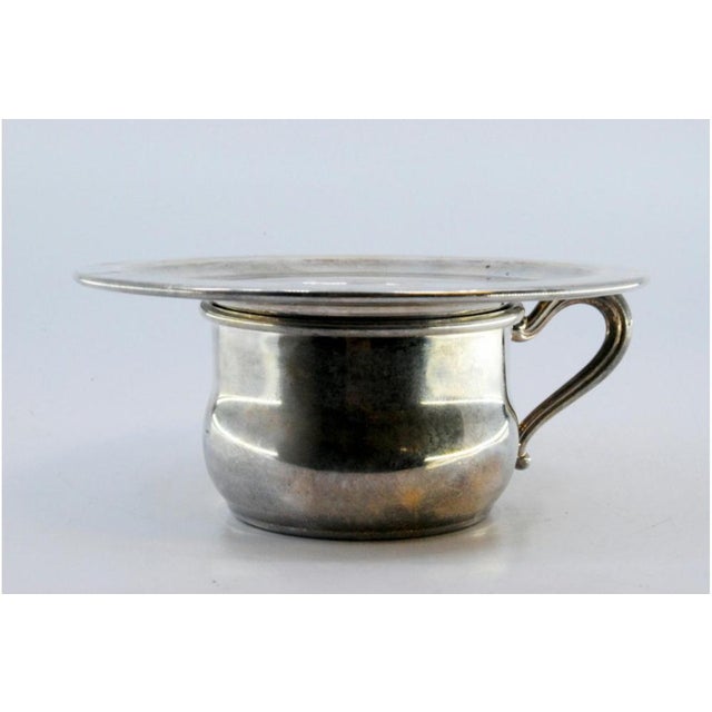 Cup and Saucer in Plain Silver with Embossed Handle For Sale - Image 6 of 8