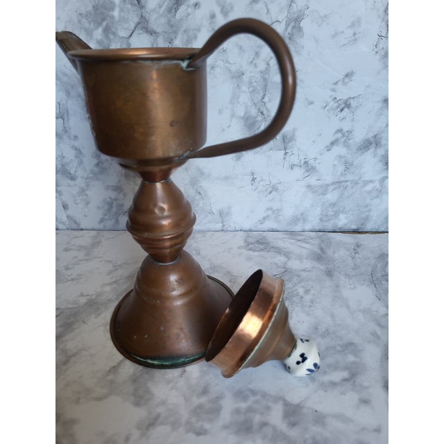 1950s Dutch Copper Pedastal Snotneus Whale Oil Lamp For Sale - Image 9 of 15
