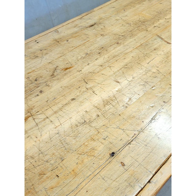 Wood Antique Circa 1900 French Light / Bleached Pine Rustic Farmhouse Worktable Dining Table For Sale - Image 7 of 14