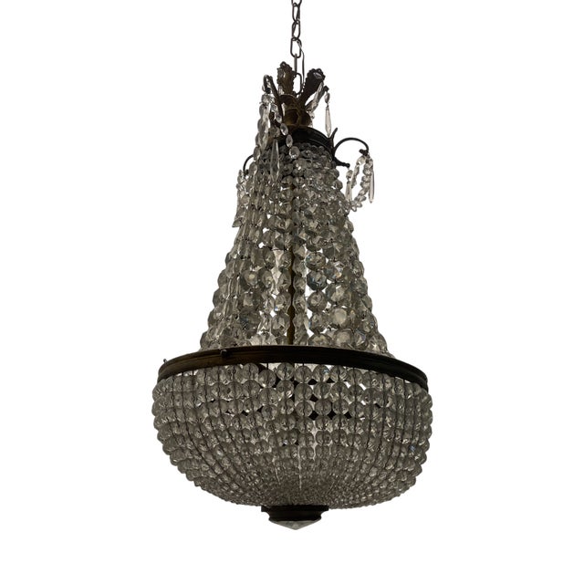 Bronze Crystal Basket Chandelier, 1940s For Sale
