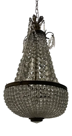 Bronze Crystal Basket Chandelier, 1940s
