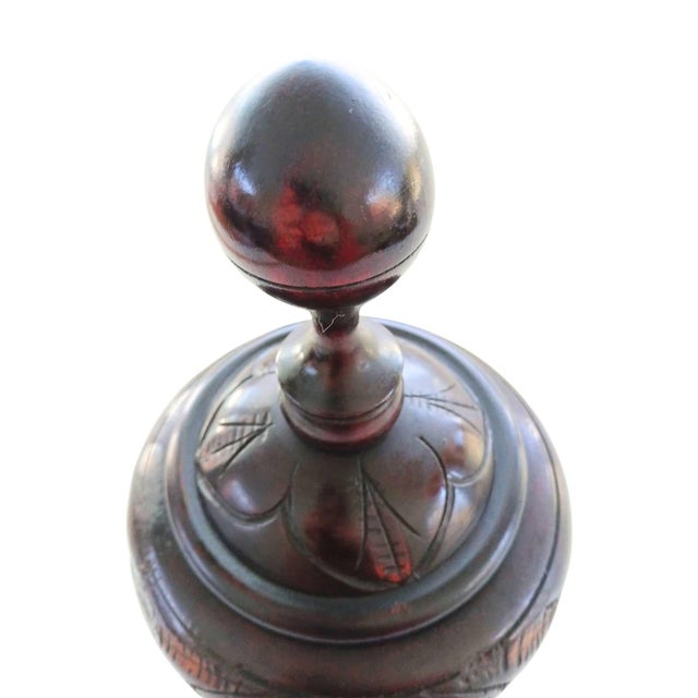 1980s Vintage Large Carved Lidded Bowl Trinket Dish Catchall Tribal Ethnic Statement Piece For Sale - Image 5 of 14