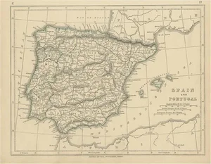 Antique Map of Spain and Portugal by Lowry, 1852