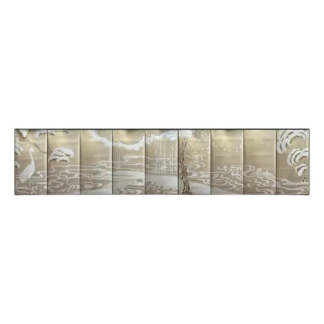 Bamboo River Blossom Mural Hand Painted Wallpaper - 9 Panels For Sale