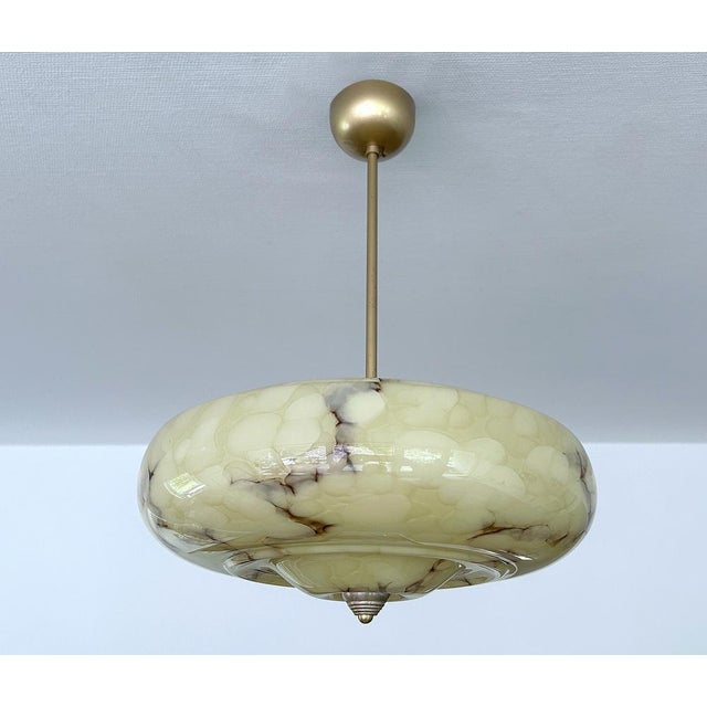 Modern Art Deco Pendant Light in Marble Glass, 1930s For Sale - Image 3 of 18