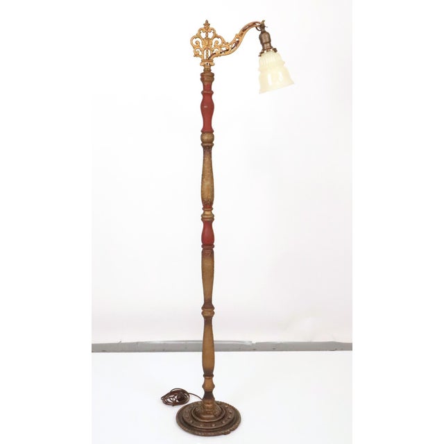 Early 20th Century Restored Victorian Painted Cast Iron & Wood Bridge Floor Lamp For Sale - Image 4 of 9