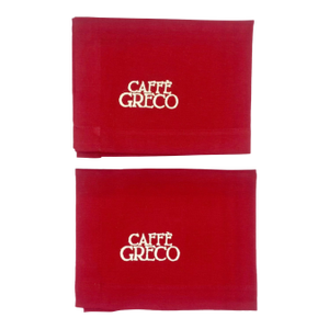 Mid 20th Century Pair Vintage Caffe Greco Restaurant Rome Italy Red Dinner Napkins