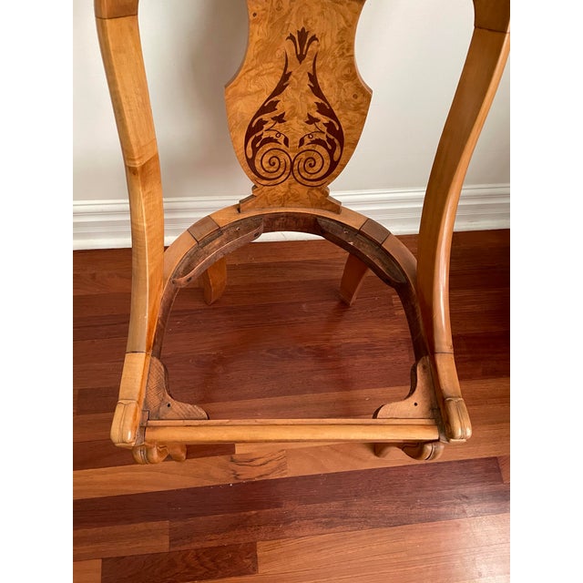 Tan Biedermeier Revival Burl Veneer Inlay Side Chair With Floral Tapestry Seat, Circa 1930s For Sale - Image 8 of 12