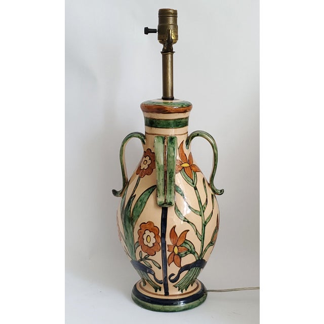 Vintage Italian Majolica Table Lamp by San Zeno Pottery, Pisa Italy, 1930s For Sale - Image 9 of 14