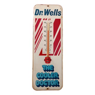 Premium Vintage-Style "Dr. Wells - The Cooler Doctor" Hand-Painted Steel Thermometer Sign For Sale