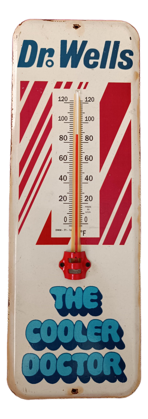 Premium Vintage-Style "Dr. Wells - The Cooler Doctor" Hand-Painted Steel Thermometer Sign