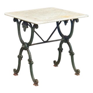 French Bistro or Conservatory Table With Marble Top Over Cast Iron Base For Sale