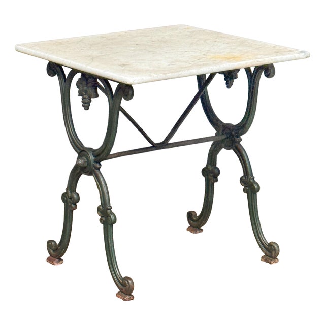 French Bistro or Conservatory Table With Marble Top Over Cast Iron Base For Sale