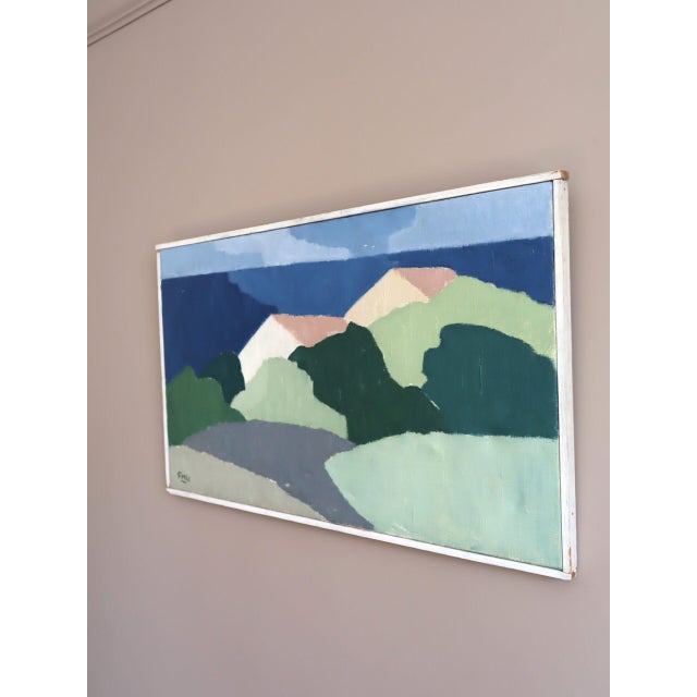 Mid 20th Century Mid-Century Modern 'Along the Blue Coast' Swedish Abstract Landscape Oil Painting, Framed For Sale - Image 5 of 13