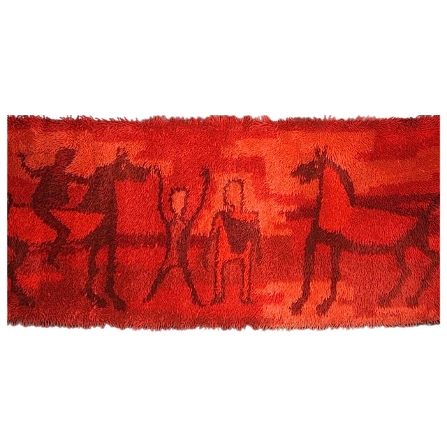 1960s Sale! 60s Vintage Ege Rya Rug Wool Danish Modern Cubist Etruscan Horses & Riders Textile Art Wall Hanging For Sale - Image 5 of 12