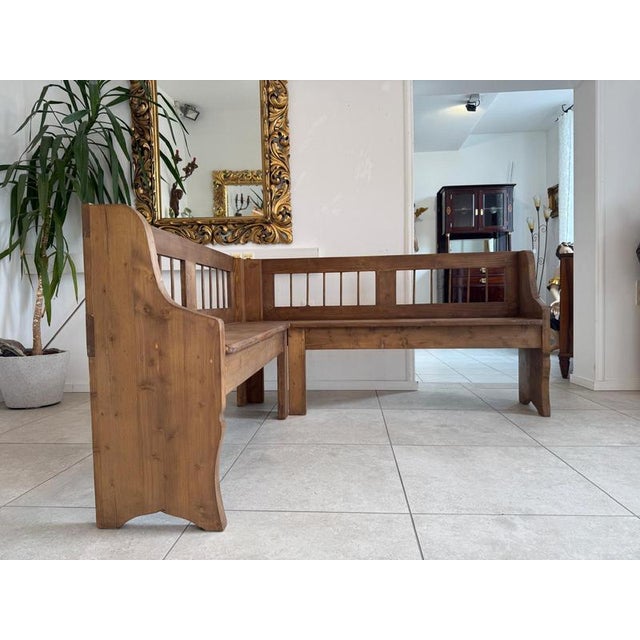 Farmhouse Wooden Corner Bench For Sale - Image 9 of 11